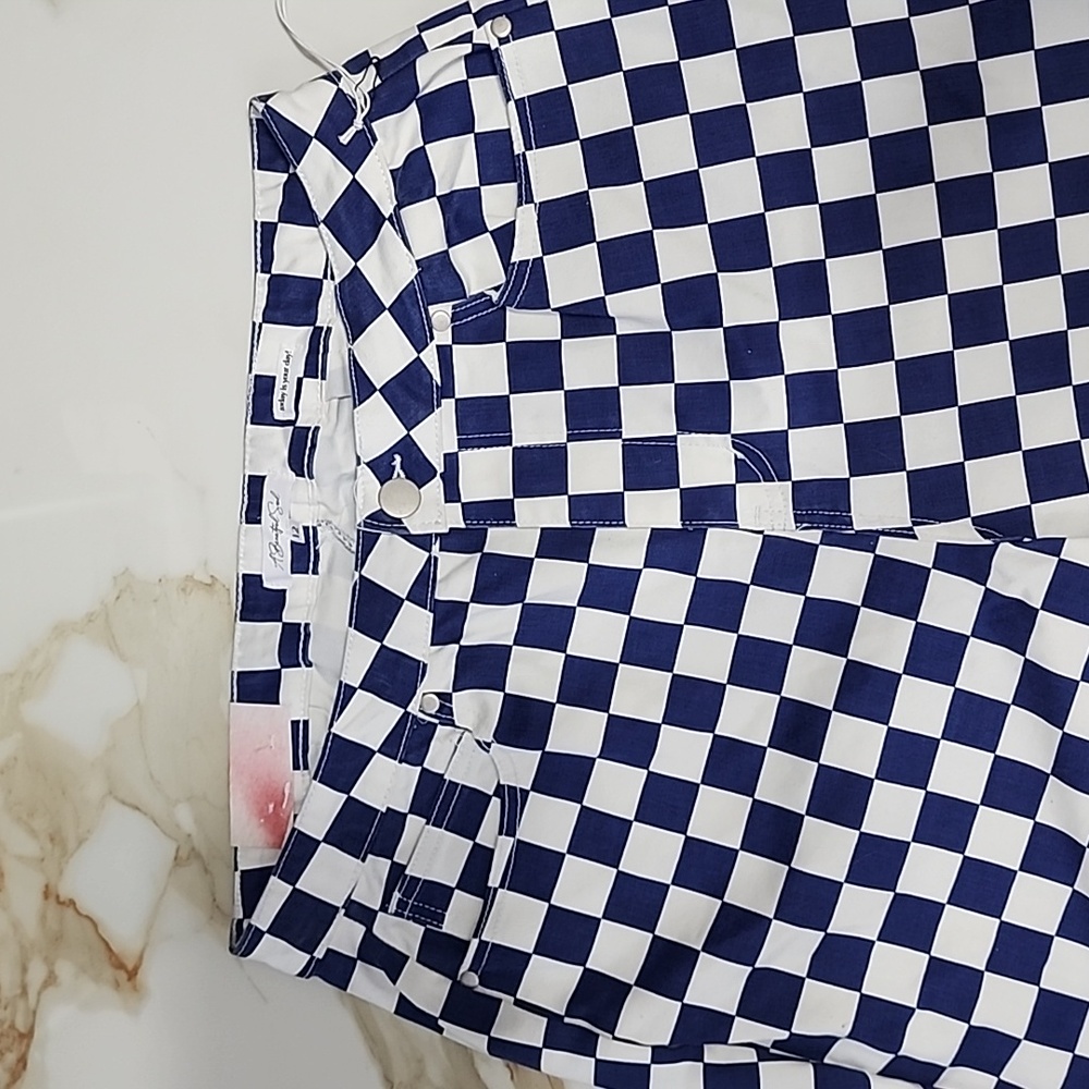 Checked Stretchy Wide Flare in Blue & White, A Beautiful Soul, Long Sz 12